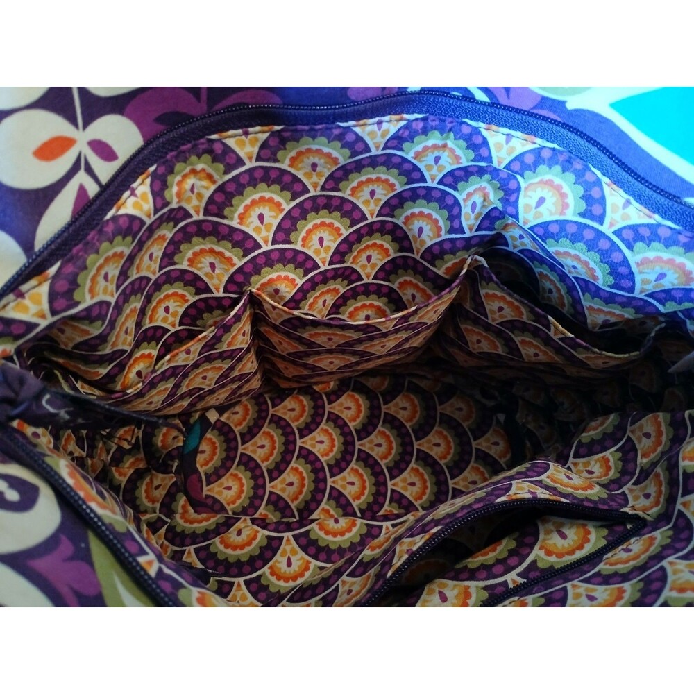 Vera Bradley Plum Crazy Floral Shoulder Bag Quilted Purse Front & Back Pocket - Picture 9 of 16